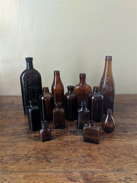 Old Brown Bottles Vintage Glass Bottles Small Vintage Brown Glass