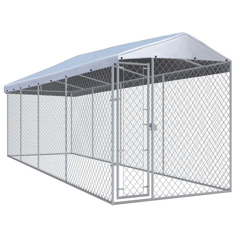 anself single door outdoor steel dog kennel  roof silver  large  walmartcom
