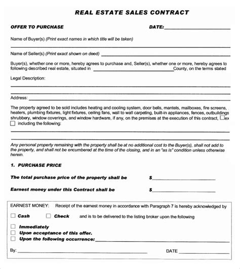 printable estate sale contract  printable templates