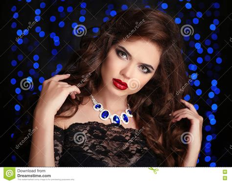 hair beautiful brunette woman red lips makeup fashion ge stock image