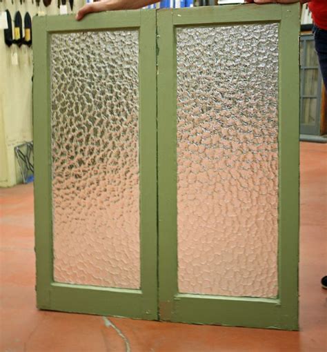 Architectural Salvage Pebble Glass Cabinet Doors W Green Trim
