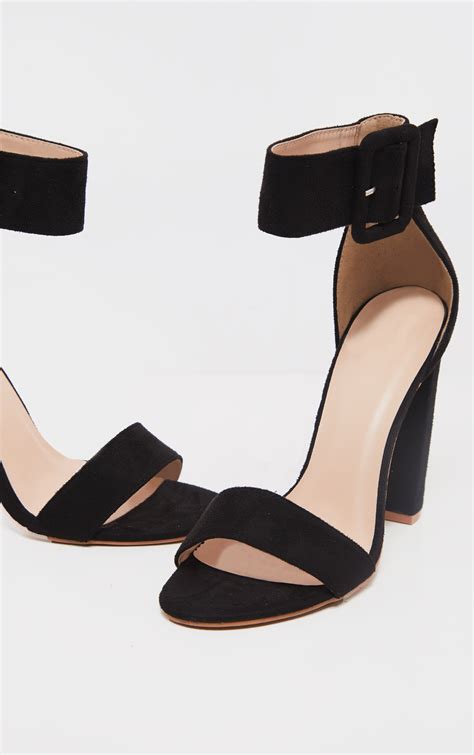 black ankle buckle block heel shoes prettylittlething usa