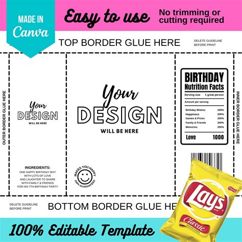 blank chip bag template canva editable diy birthday etsy canada