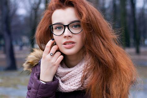 Hd Wallpaper Women Redhead Women With Glasses Scarf Face Portrait