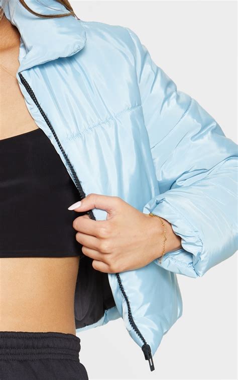 baby blue cropped puffer jacket prettylittlething