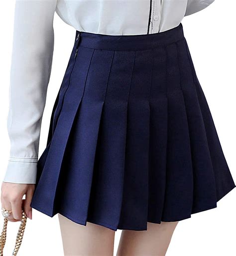 women girls high waisted pleated skirt solid tennis school skirt mini