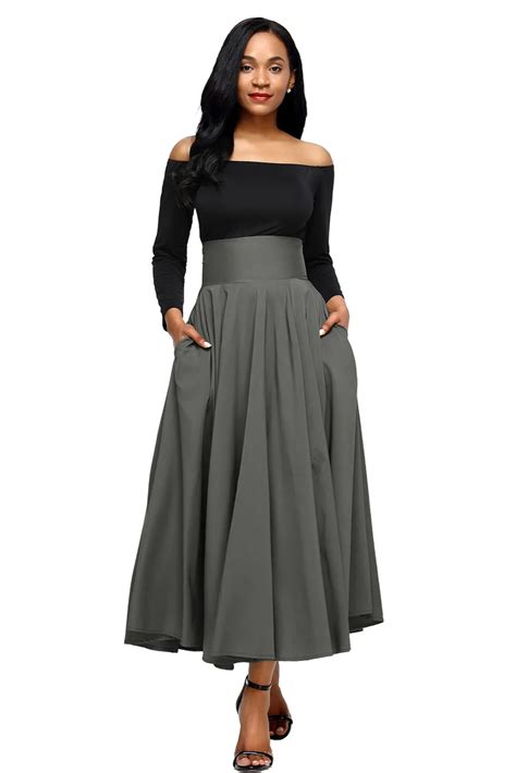 black long pleated maxi skirt  women autumn boho skirts retro high waist belted bow