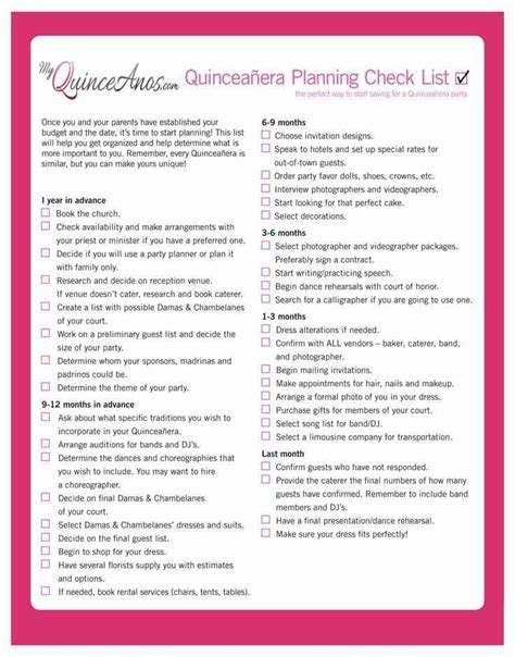 printable quinceanera planning guide printable world holiday