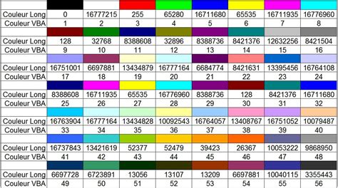 vba excel  color codes