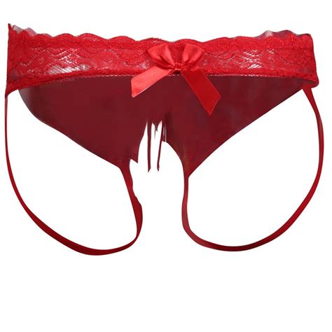 Sexy Open Crotch Backless Jock Strap Satin Thong Panties With Lace Trim