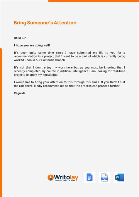 bring someones attention  letters  email templates writolay