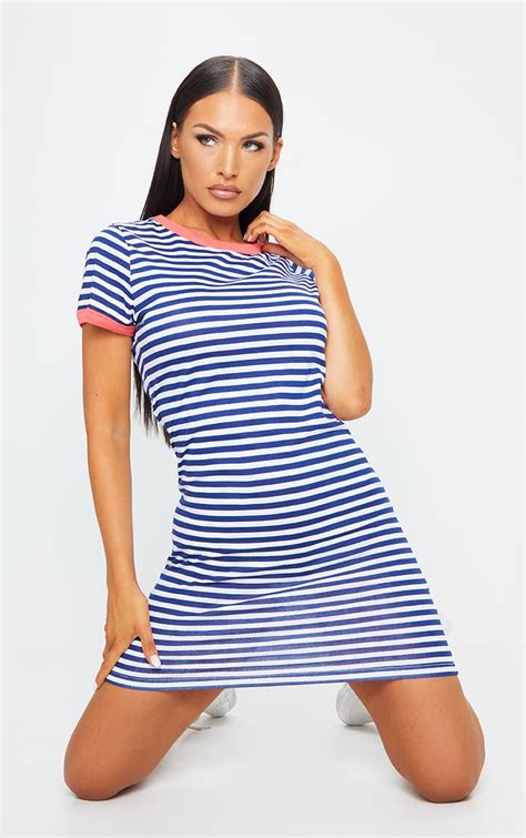 blue stripe t shirt dress dresses prettylittlething