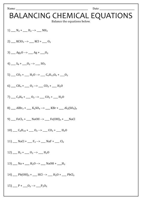 balancing equations  types  reactions worksheet answers redox