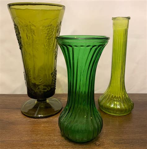vintage green glass vases each sold separately etsy uk