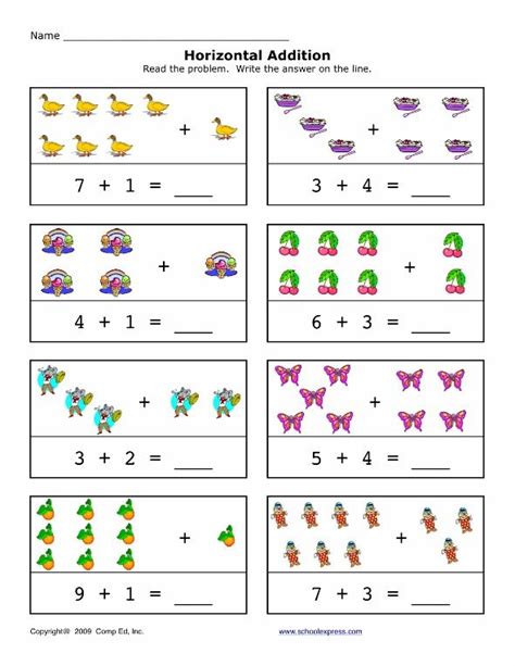 addition worksheet  preschool  kindergarten preschool