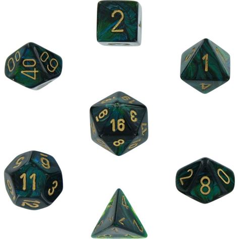 Chessex Scarab Jade With Gold Numbers Polyhedral 7 Die Dice Set