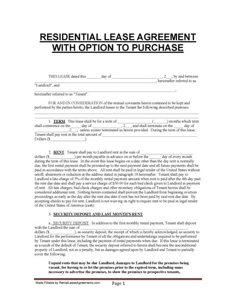 florida lease agreement  option  purchase