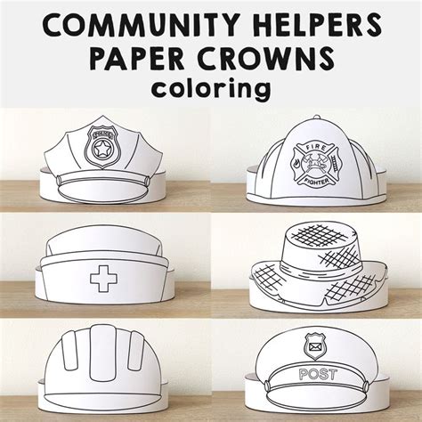 paper hats   words community helpers paper crowns coloring
