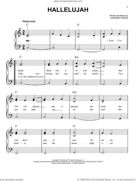 download and print hallelujah easy sheet music for piano solo by