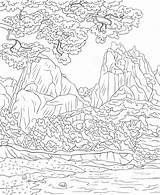 Landschaft Fluss Berge sketch template