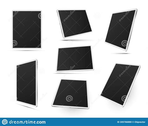 tablets pc  white color realistic mockups set front side  quater view stock illustration