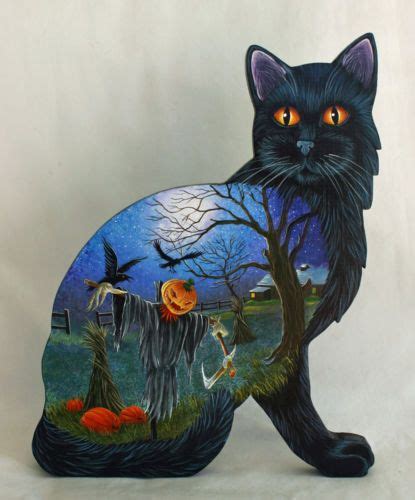 Halloween Wood Dummy Board Black Cat Pumpkin Head Witch