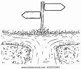Crossroad Sign Cartoon Arrows Vector Pointing Direction Doodle Drawn Wooden Hand Two Crossroads Stock Shutterstock Decision Left Right Standing sketch template