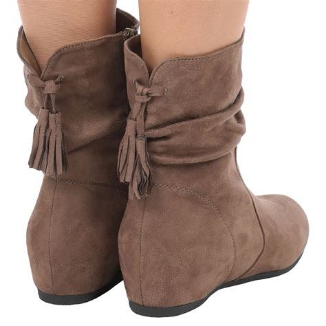 womens shoes ladies flat slouch  heel wedge ankle boots pixie casual size  ebay