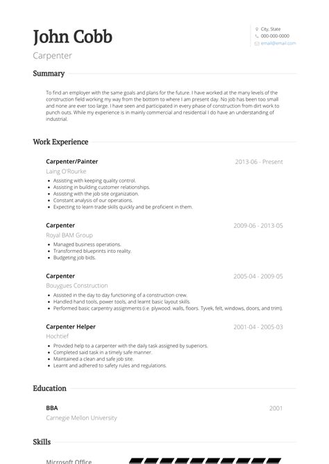 carpenter resume samples  templates visualcv