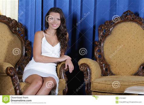 Beautiful Elegant Woman Sitting In Armchair Stock Image Image Of