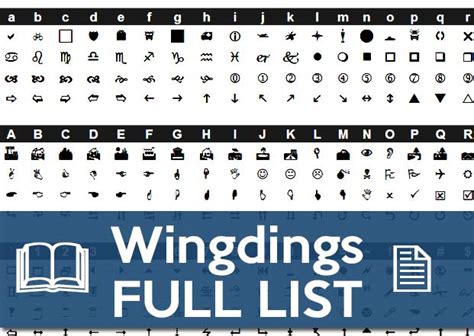 wingdings character list  characters listed   wingdings set