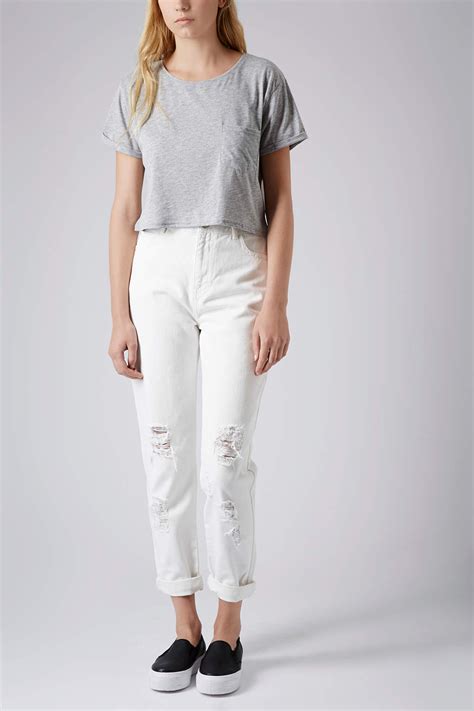 Lyst Topshop Moto White Ripped Mom Jeans In White