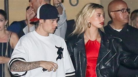 hailey baldwin rocks red mini dress on date with justin bieber pic hollywoodlife