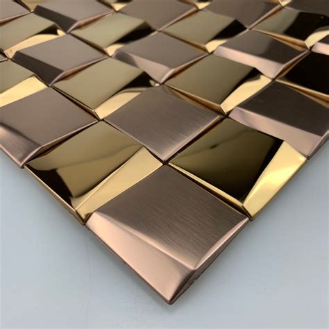 art metal mosaic glossy rose gold stainless steel wall tile