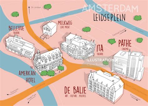 map  amsterdam theatre square illustration  claire rollet