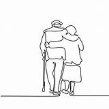 Elderly Drawing Line Couple Illustration Walking Hugging Happy Continuous Vector Drawings Dementia Man Old Draw Vectors Getdrawings Choose Board Girl sketch template