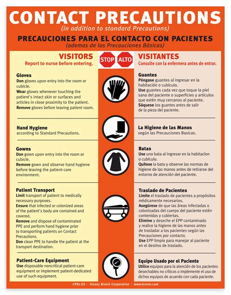 contact precautions english spanish plastic laminated brevis