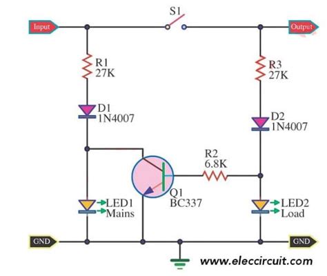 simple led ac mains voltage current indicator circuits