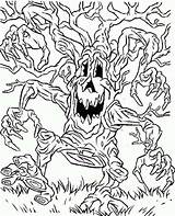Coloring Scary Monster Tree Walking Around Kids sketch template