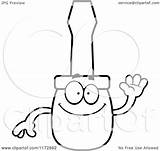 Screwdriver Waving Mascot Clipart Cartoon Outlined Coloring Vector Thoman Cory Royalty sketch template