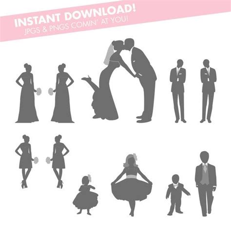 Gray Wedding Party Silhouettes Instant Download For Diy