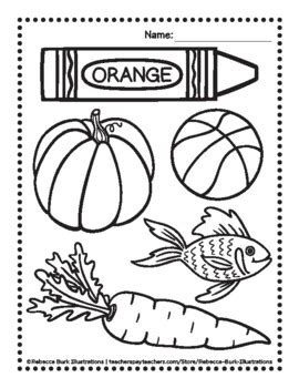 learn  colors orange coloring page  rebecca burk illustrations
