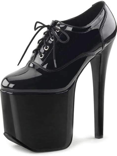 devious womens black oxfords high heel platforms patent lace  shoes    heels