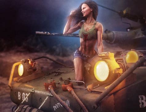 girl on tank fantasy woman pin up art ds iray by