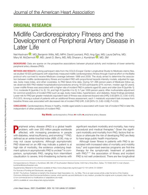 Pdf Midlife Cardiorespiratory Fitness And The Development Of