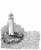 Doodle Lighthouse Zentangle Zen Doodles Waves Ocean Patterns Zentangles Cityscapes Buildings Tangle Choose Board House sketch template