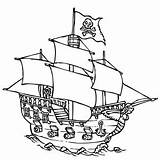 Pirate Ship Coloring Drawing Simple Galleon Canon Rear Ready Four Fire Kids Color sketch template