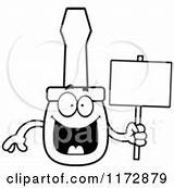 Screwdriver Mascot Outlined Coloring Clipart Vector Cartoon Holding Sign Happy Cory Thoman Wanting Hug Loving sketch template