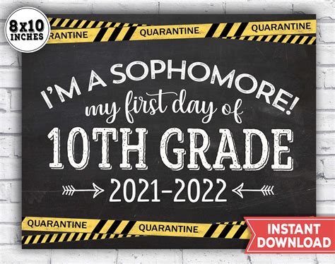 day  sophomore year printable sign st day  etsy