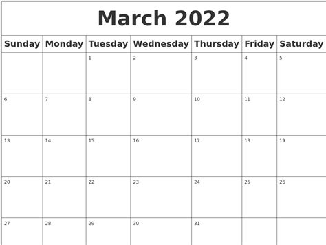 march  blank calendar
